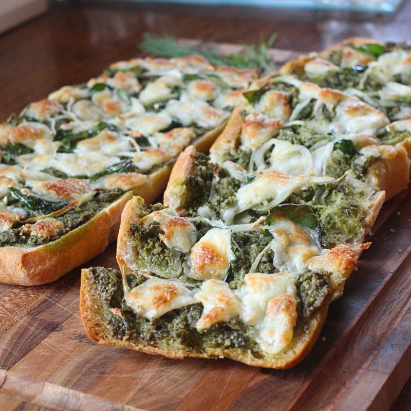 Parsley-Dill Pesto Pizza on Ciabatta Bread