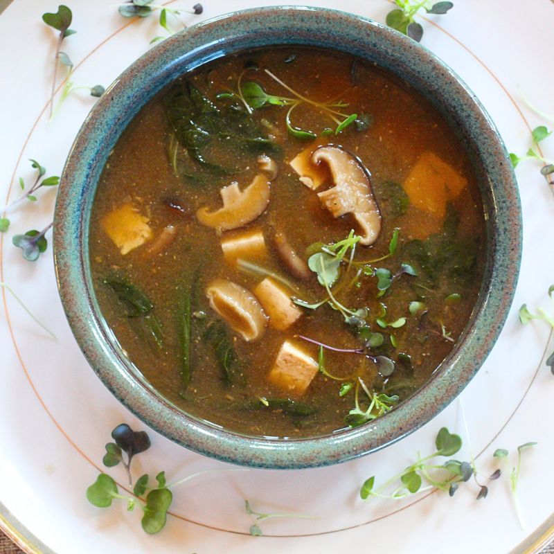 Miso Soup with Shiitake Mushrooms & Bok Choy