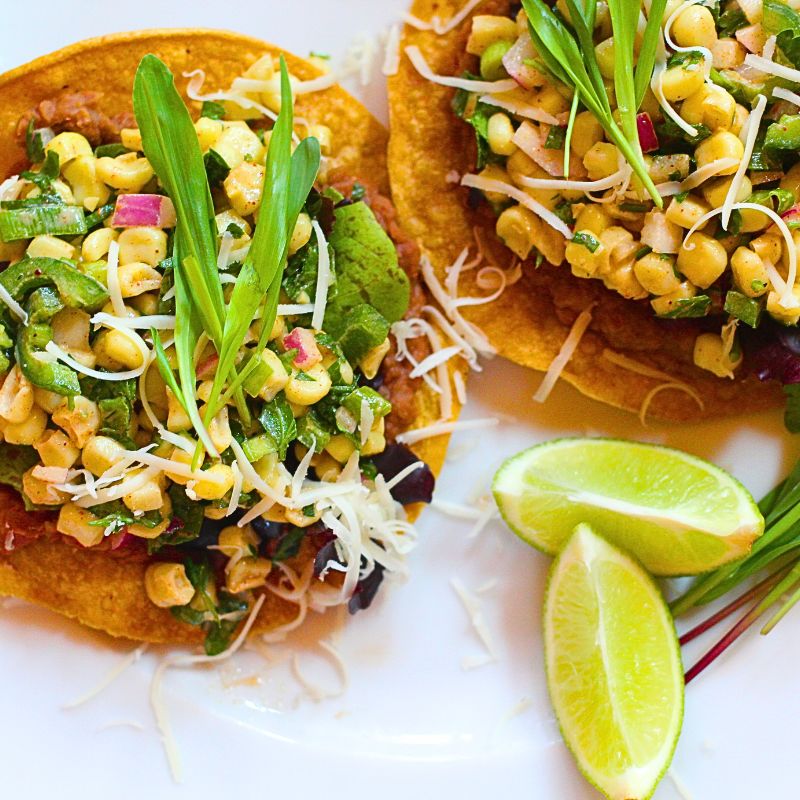 Refried Bean Tostadas with Corn Salad