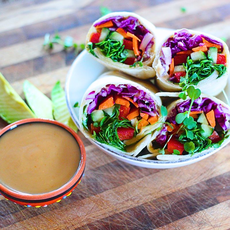 Rainbow Wraps with Peanut Sauce