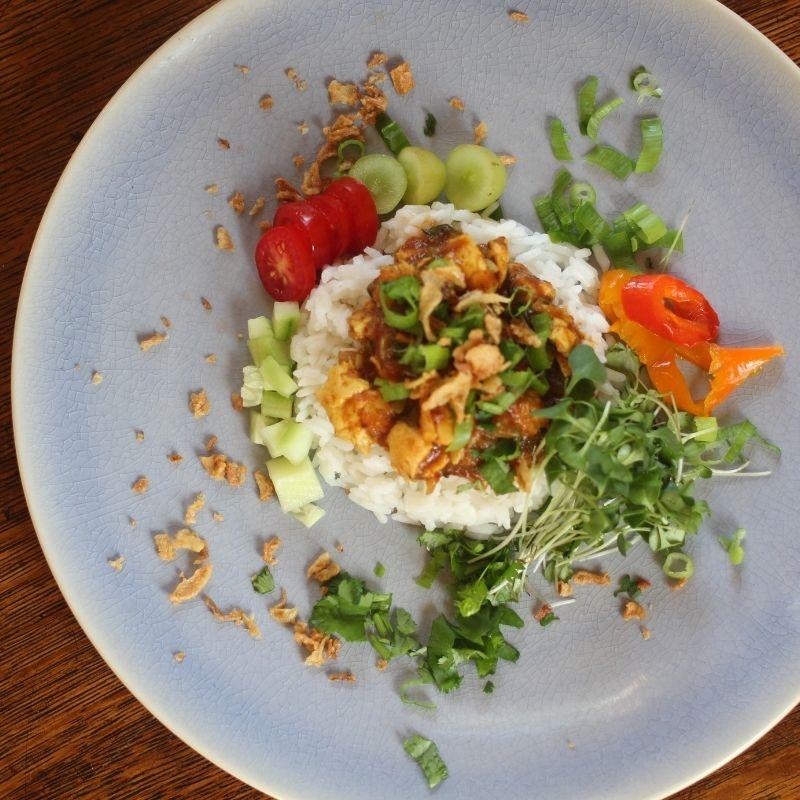 Curried Chicken over Rice with Fresh Topping – Hamama