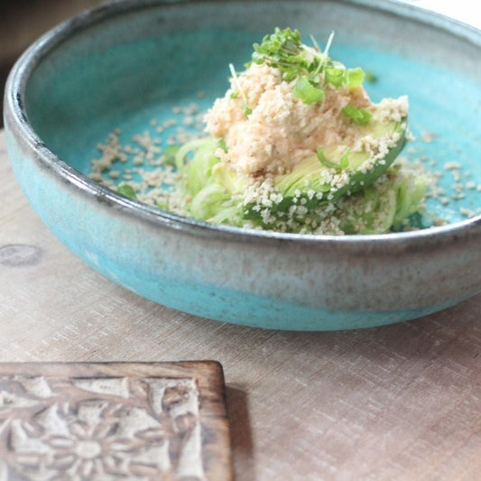 Spicy Sriracha Crab & Cucumber Salad with Green Onions & Microgreens