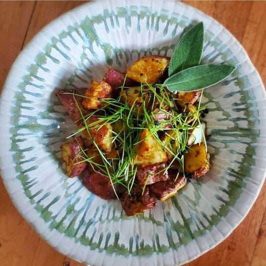 Roasted Potatoes with Browned Butter, Sage & Garlicky Chives Micro-herbs