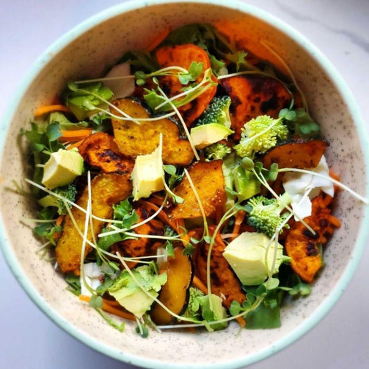 Roasted Veggie Salad with Maple-Balsamic Dressing