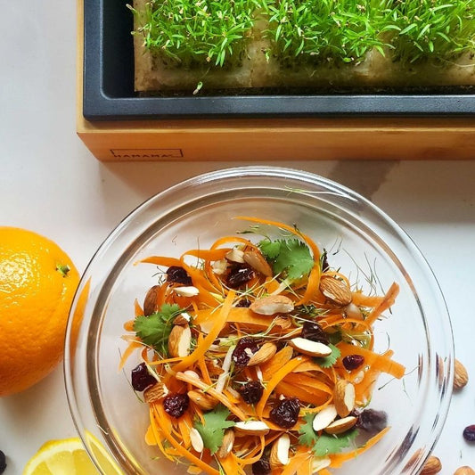 Carrot Microgreen Salad with Cherries & Almonds