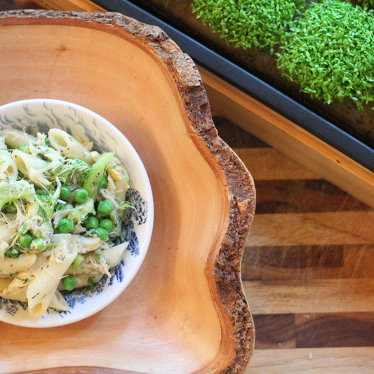 Crab Pasta Salad with Savory Celery Microgreens