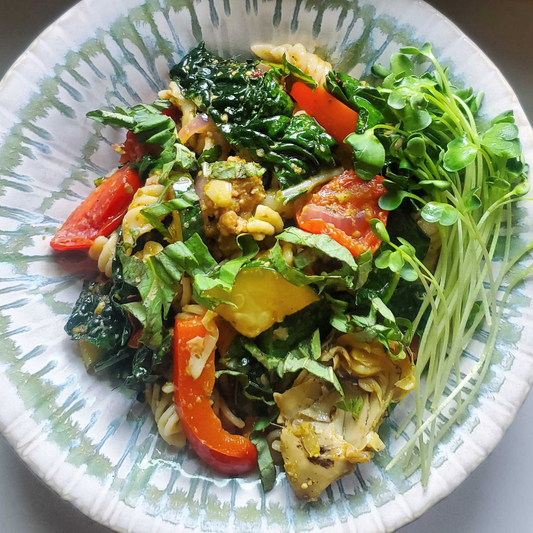 Pasta with Artichokes, Greens and Summer Veggies