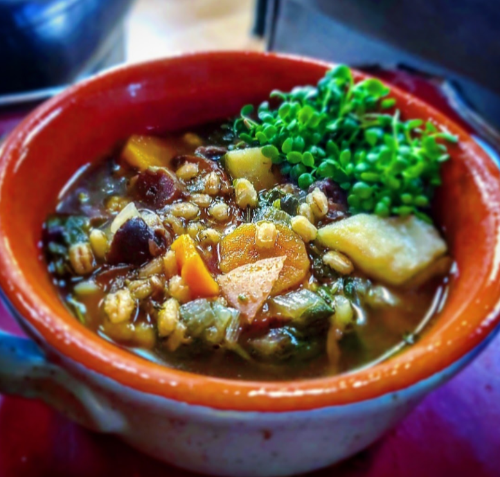 Vegan Roasted Garlic, Veggie & Barley Stew