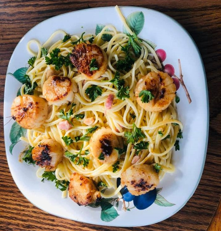 Vicki Skow‎‎_Creamy Scallop Pancetta Pasta_HamamaRecipes_2.14.20