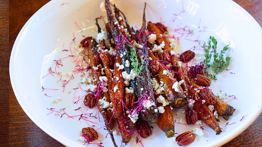 Roasted Carrots with Candied Pecans & Goat Cheese