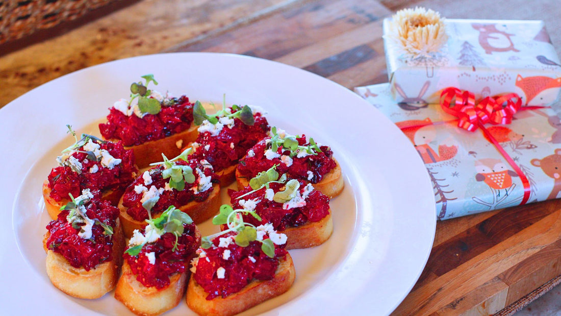 Creamy Garlicky Beet Crostini