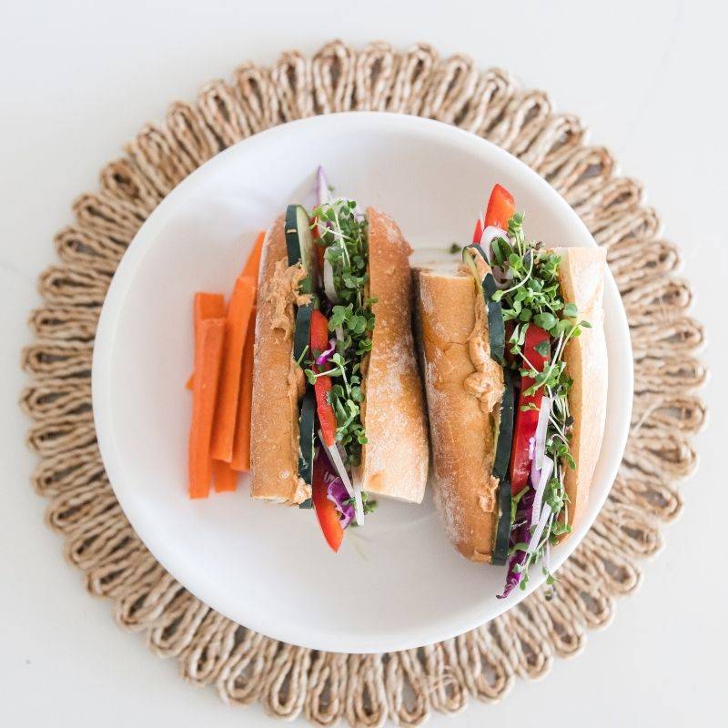 Veggie Microgreens Sandwich with Thai Peanut Sauce