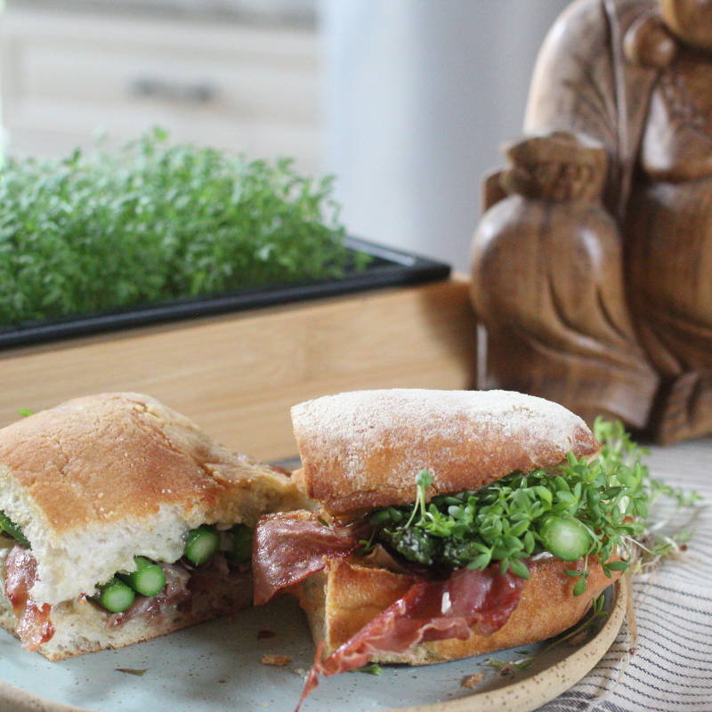 Brie & Crisp Prosciutto Asparagus Sandwich with Garden Cress Microgreens