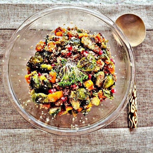 Fall Salad with Brussel Sprouts, Quinoa Butternut Squash & Microgreens